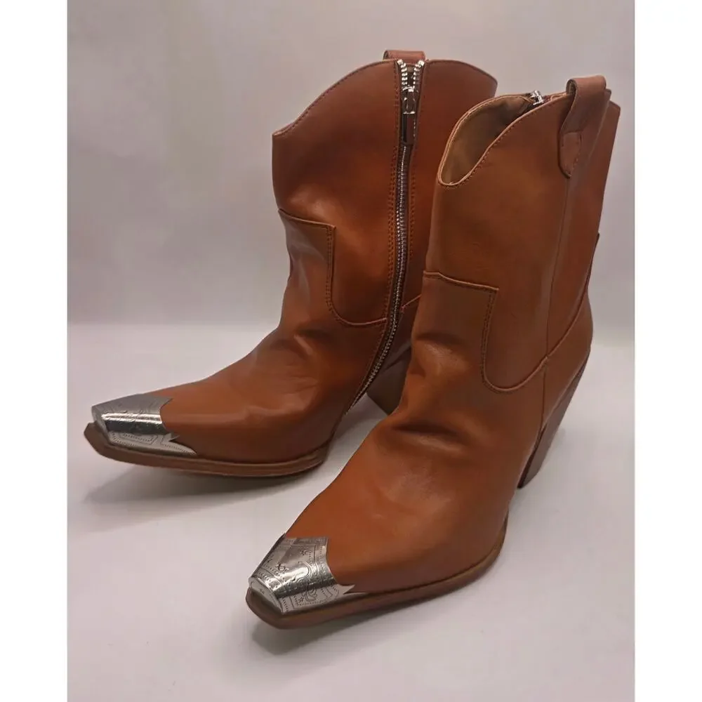 Women's Cowboy Ankle Boots Orange Western EU 43 US 10.5 NEW